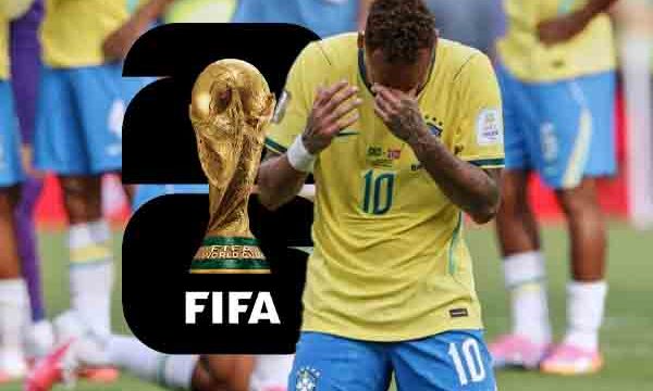 Brazil player in front on World Cup logo