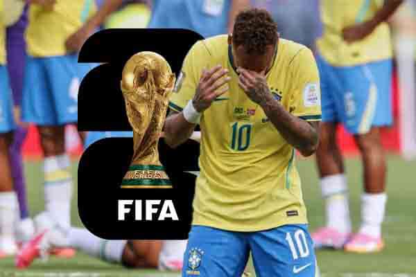 Brazil player in front on World Cup logo